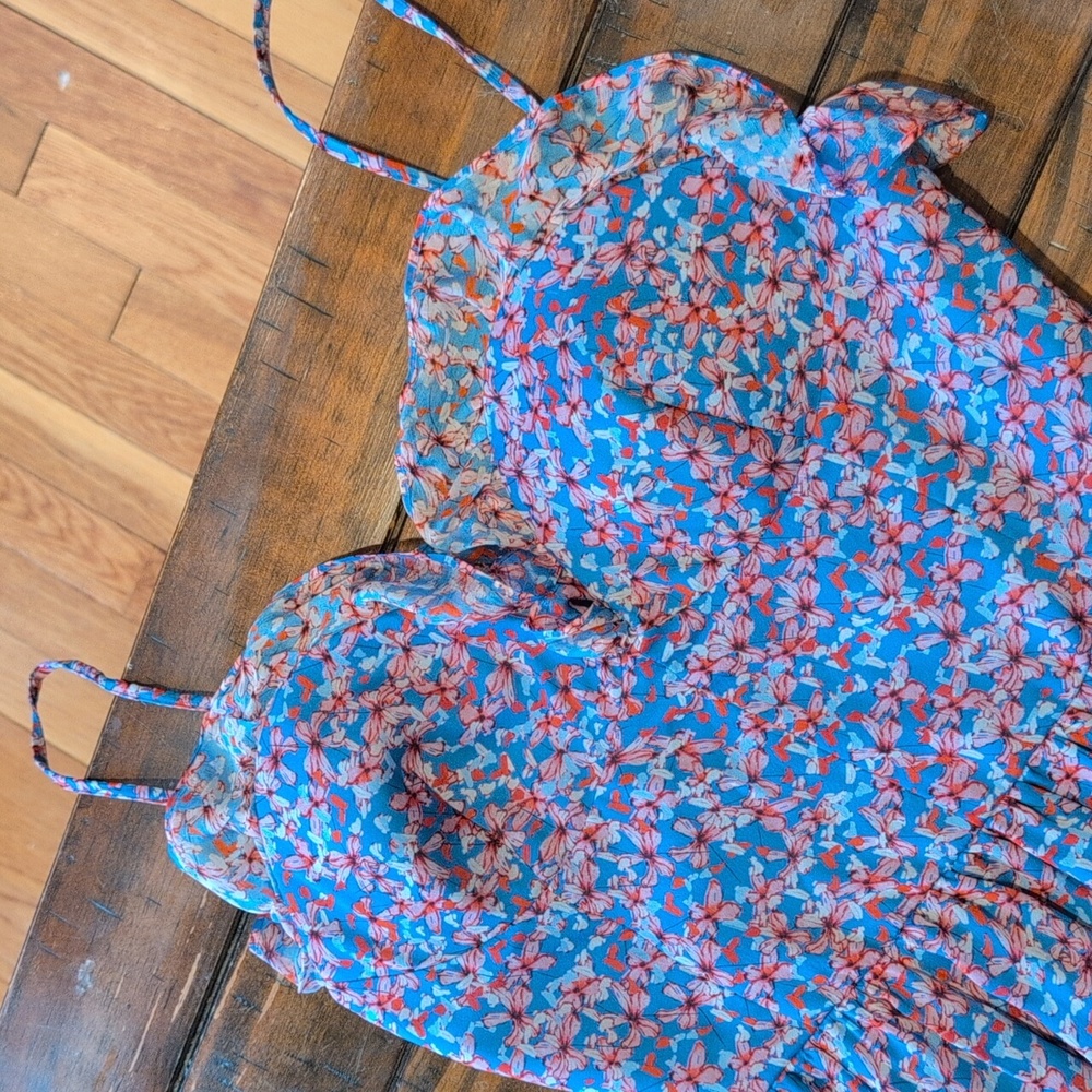Sau Lee Florence Silk Gown Blue Floral - Picture 5 of 12
